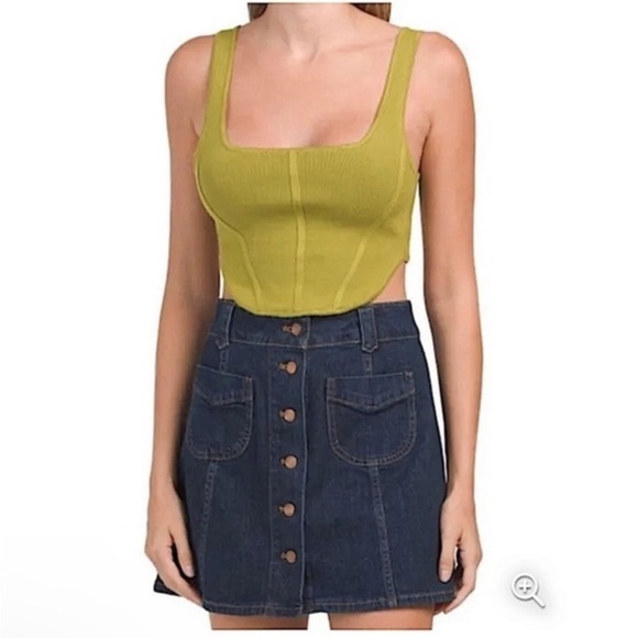 House of Harlow 1960 Luxe Essentials Olive Green Ribbed Crop Corset Top - Picture 3 of 9